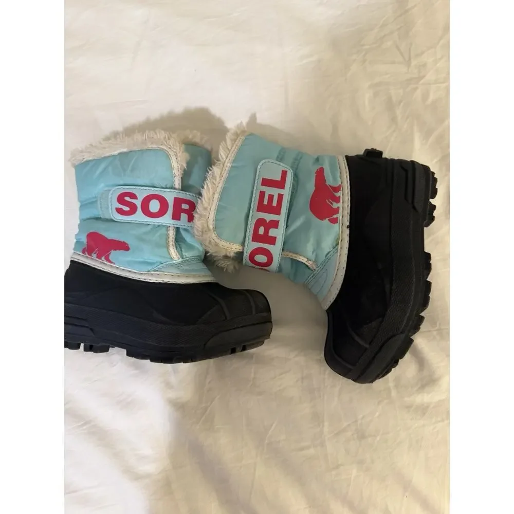 Sorel Snow Commander Girls Snow Boots Turquoise Pink Sz 9c Waterproof Insulated